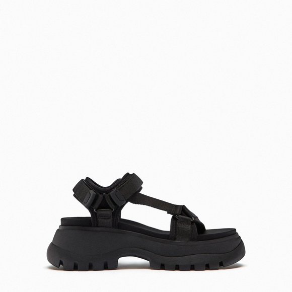 Zara Black Lug Sole Strappy Sandals, Size 10/41 - Picture 2 of 6